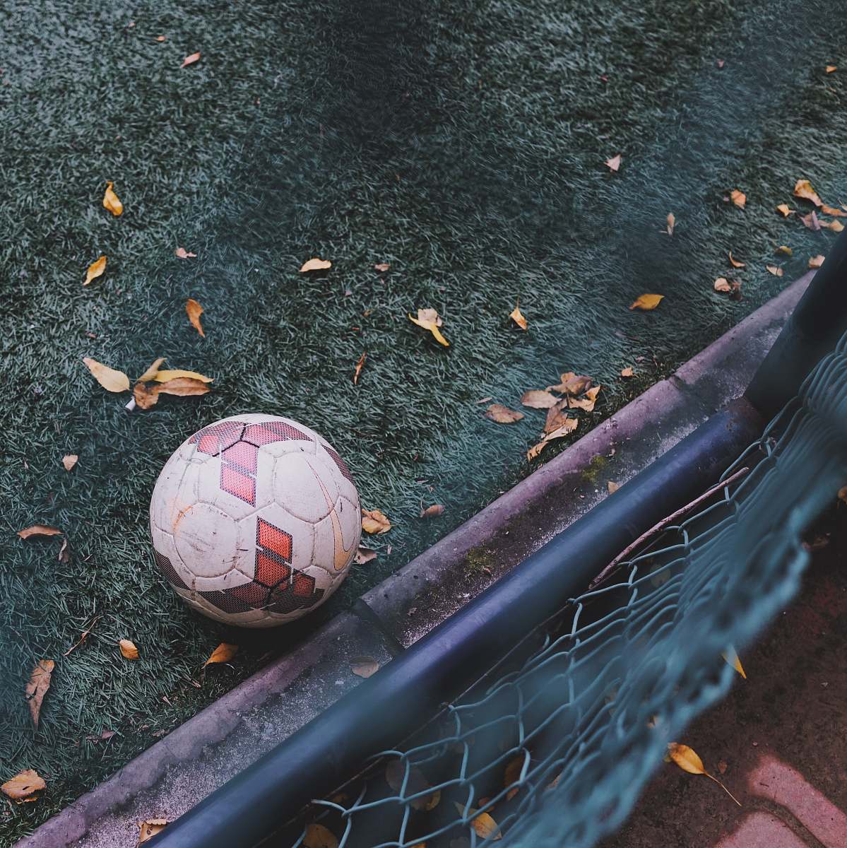 sport white and red soccer ball on green grass soccer