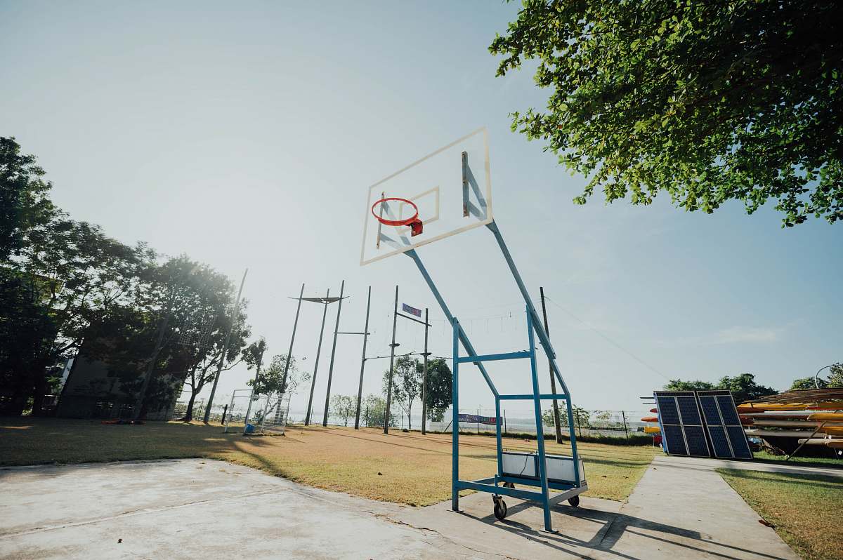 bench white and red basketball hoop hoop