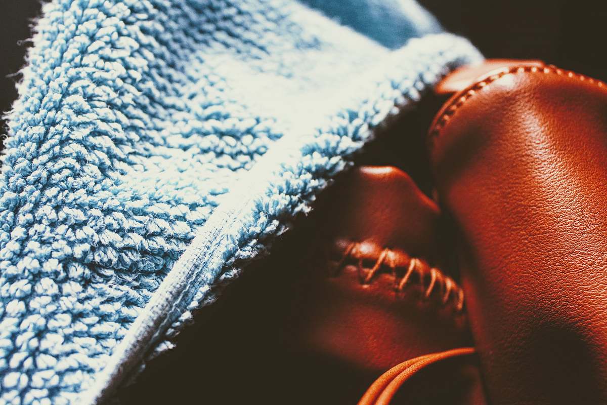 apparel brown leather shoe with blue cloth clothing