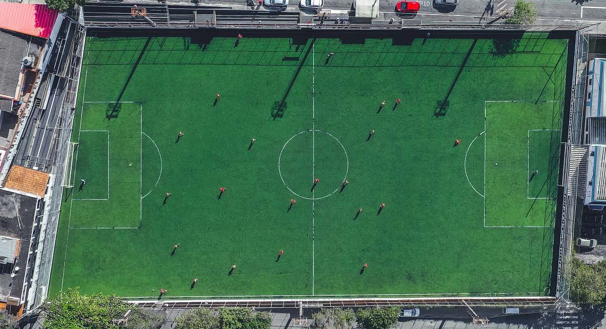 building high-angle photography of game field at daytime field