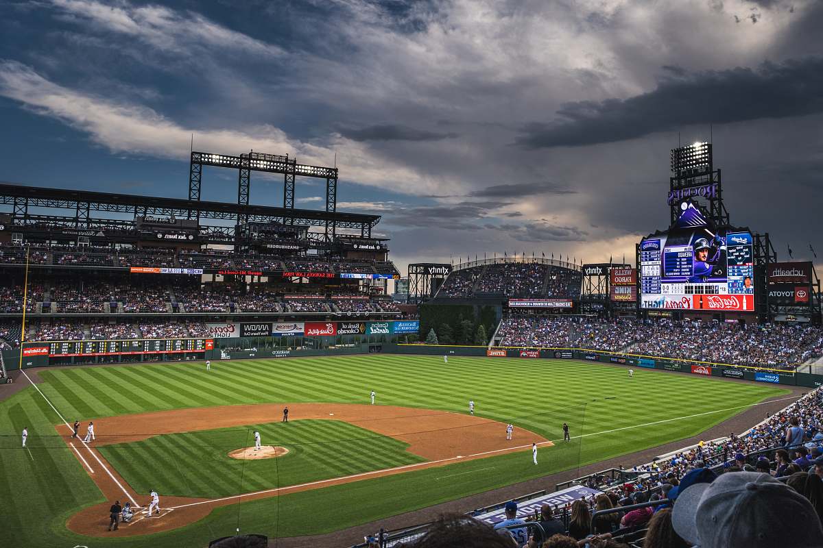 person people in sports stadium watching baseball game building