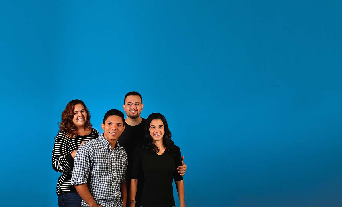 human family photo with blue background person