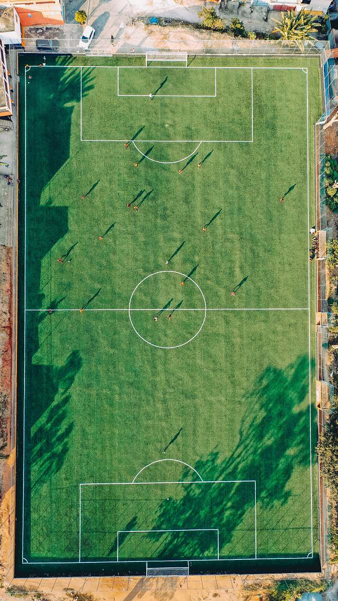 Field Aerial View Of Soccer Field Building Image Free Photo