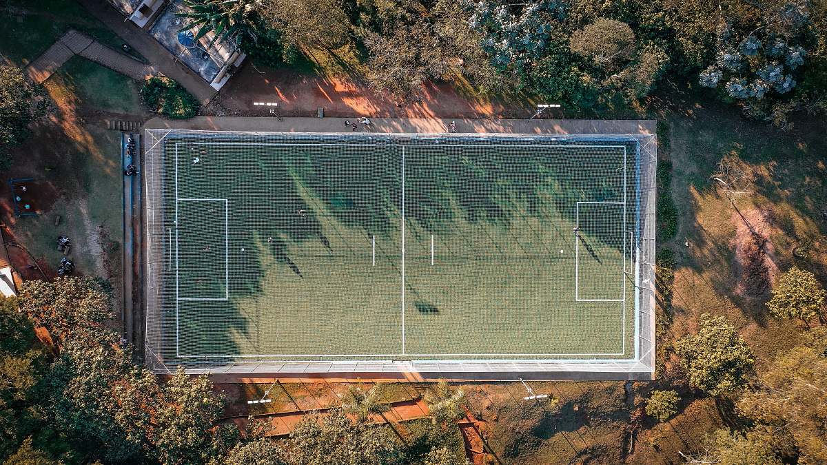 sports bird's eye view of a football field field