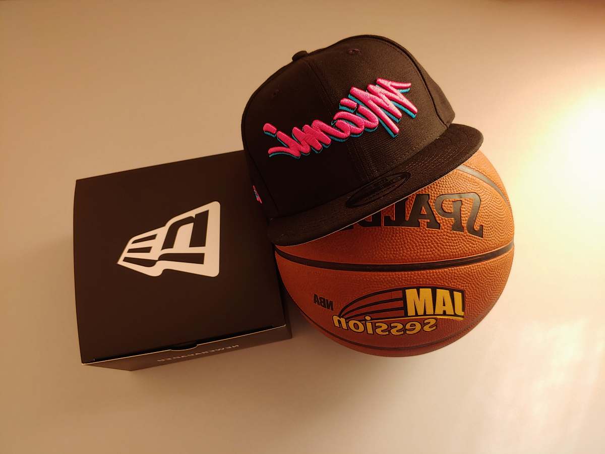apparel black Miami fitted cap on basketball clothing