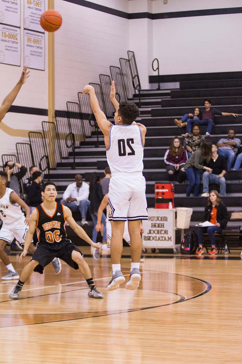 Basketball Man In White And Black Number 20 Jersey Shirt Shooting A ...