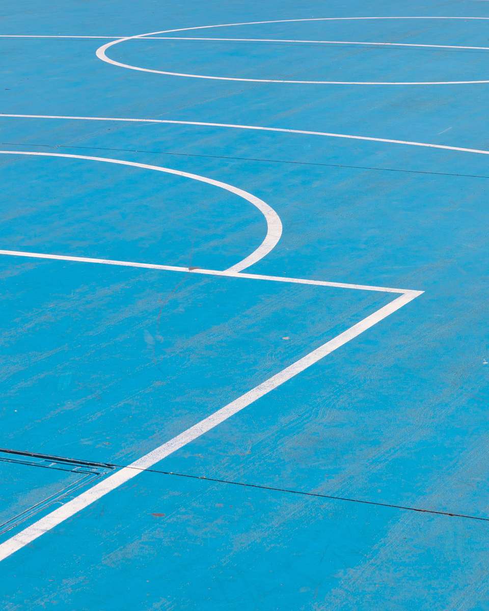 basketball white line on blue basketball floor blue