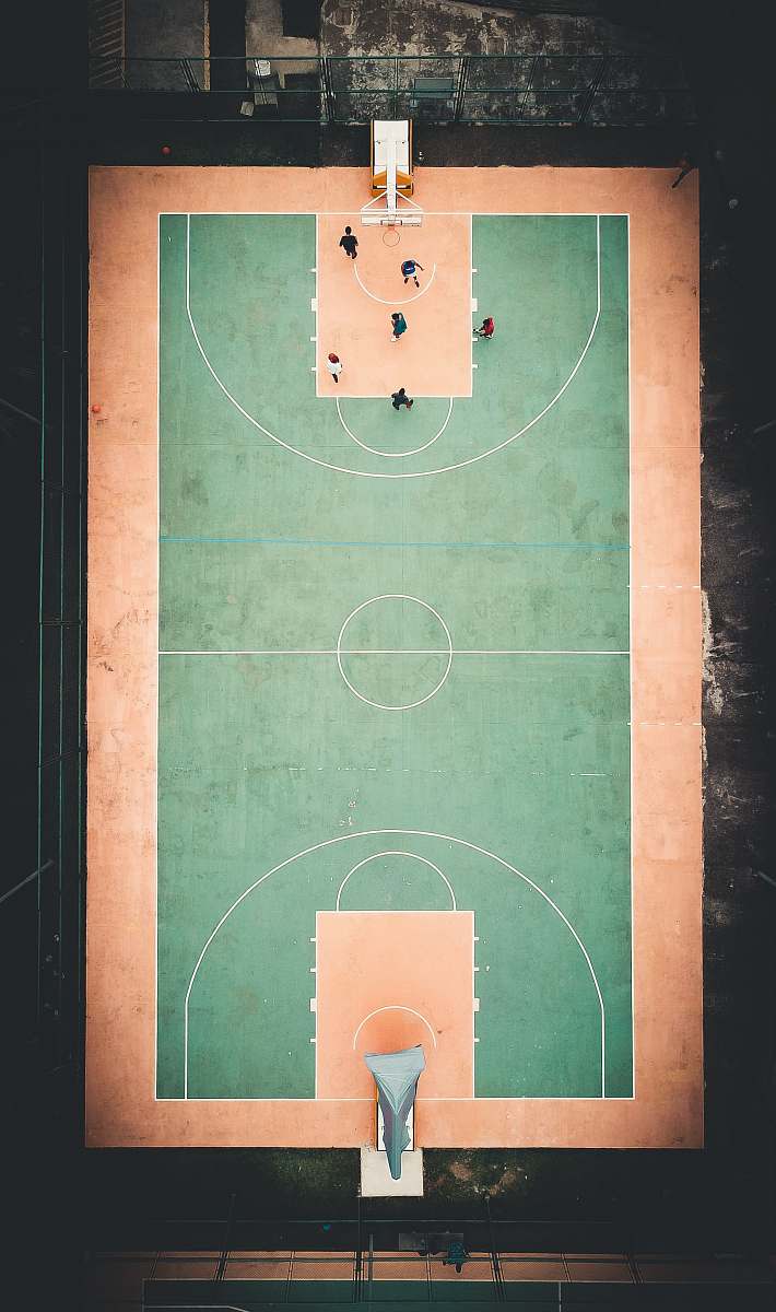 sport aerial view of basketball coutr team
