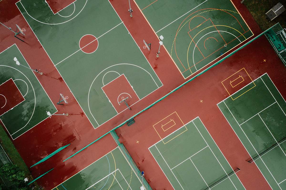 basketball bird's eye photography of basketball court team