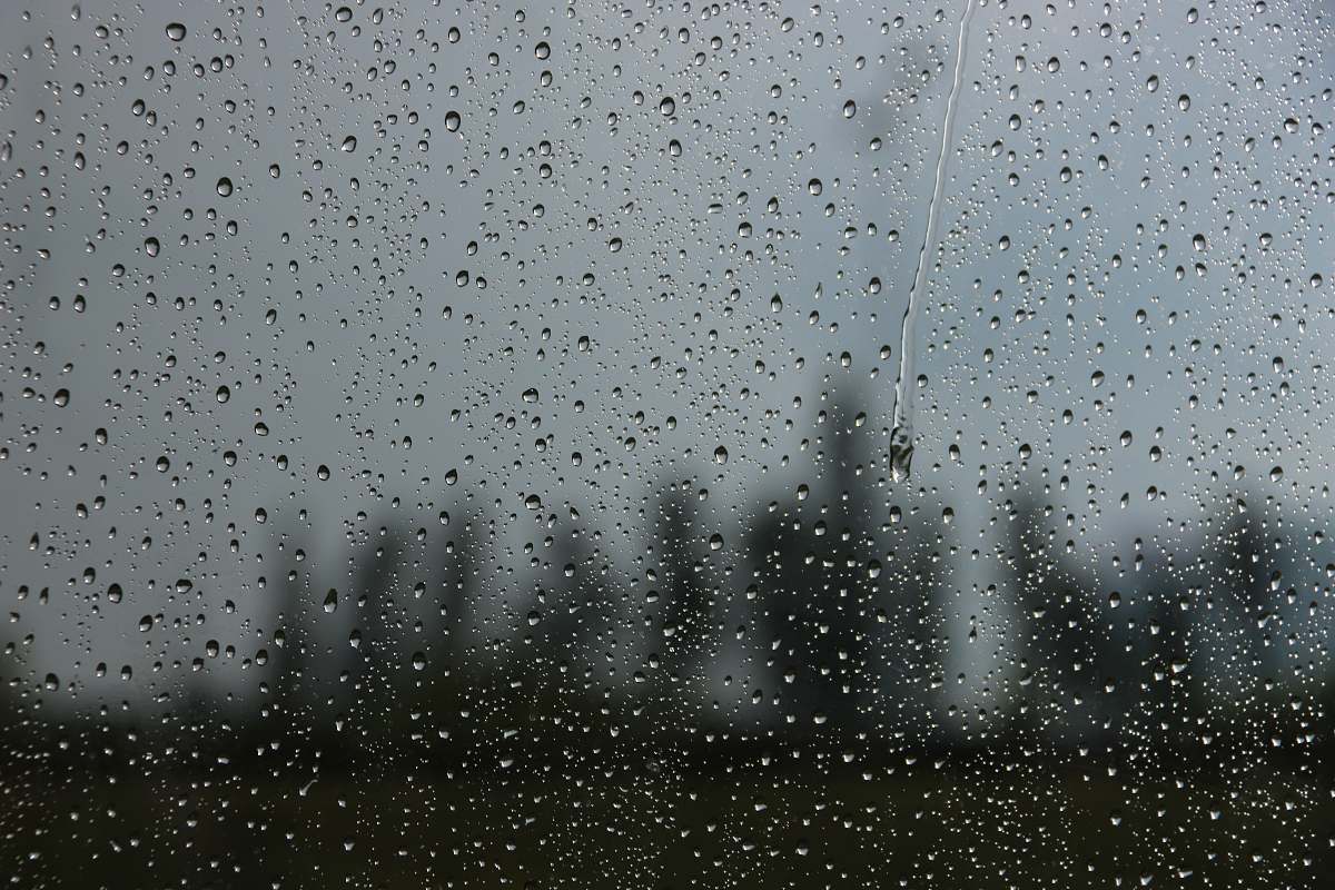 flock droplets on glass pane grey