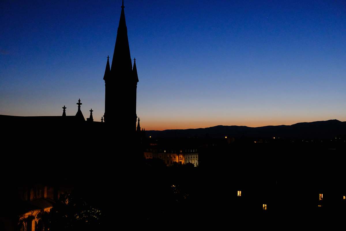building silhouette of castle spire