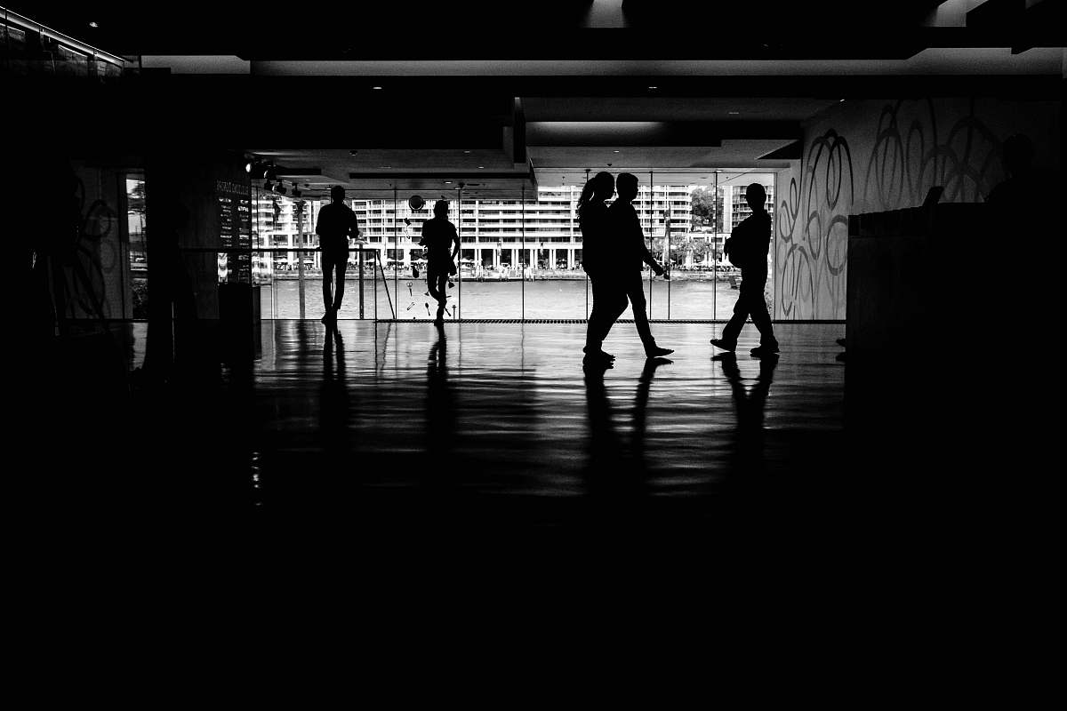 person gray-scale photo of people walking black-and-white