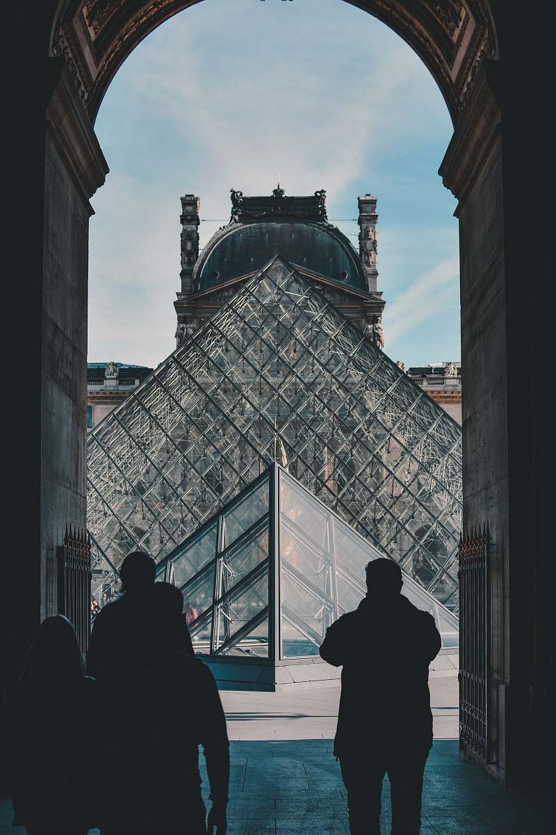 person people standing and facing Louvre Museum people