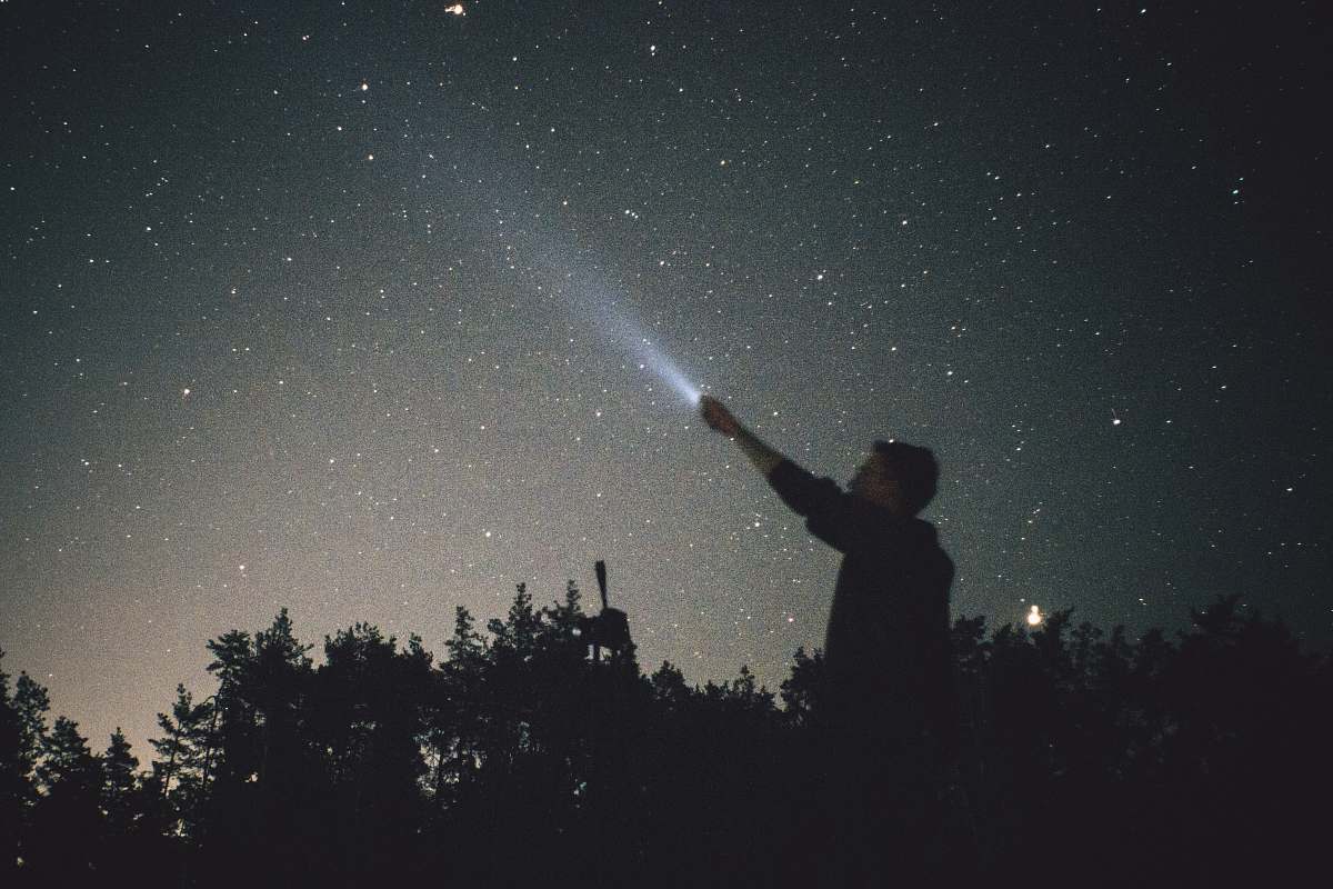 Person Silhouette Of Man Looking Up During Nighttime Grey Image Free Photo