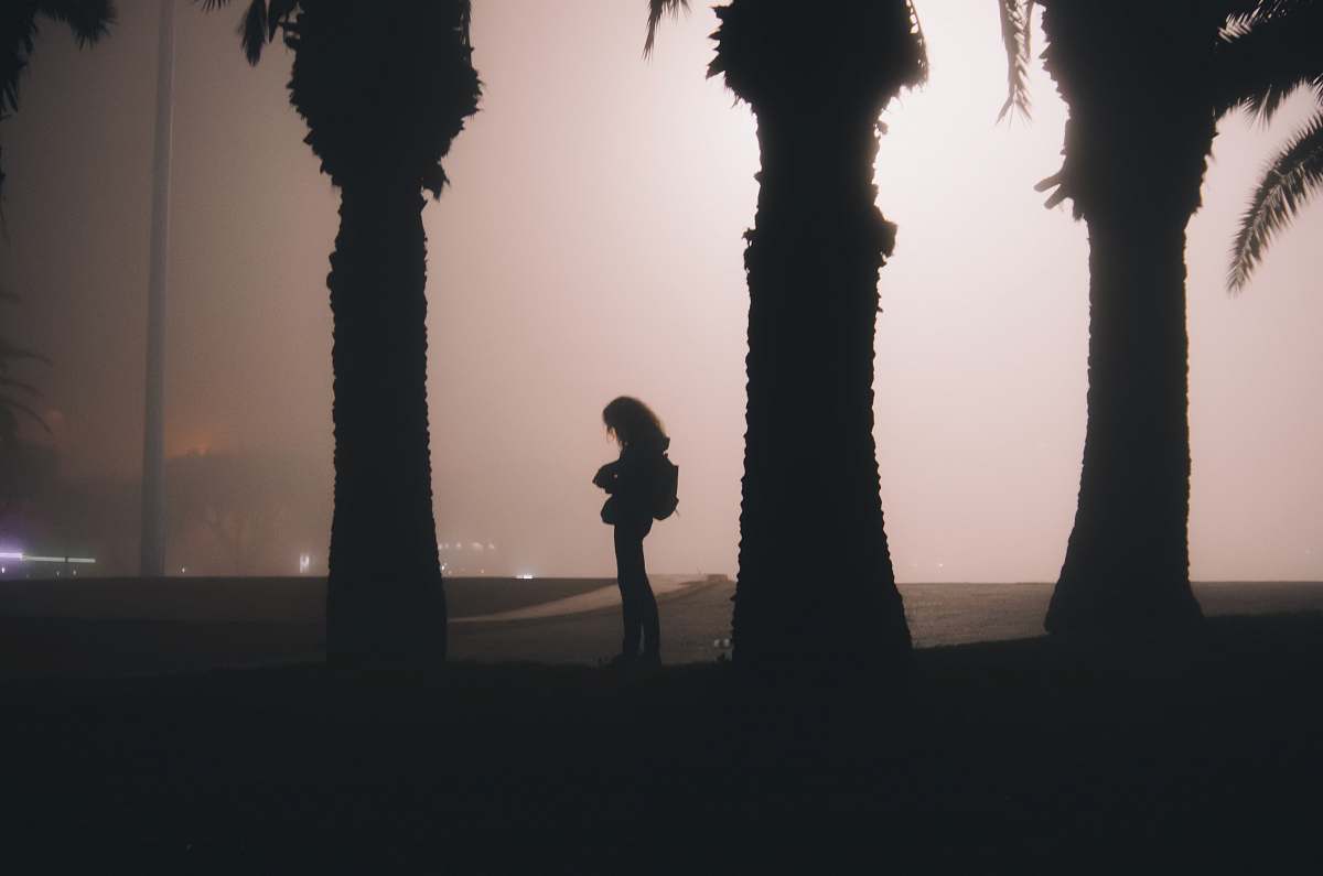 person silhouette of woman near the tree silhouette