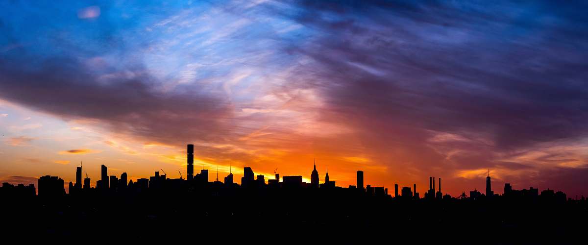 nature silhouette of buildings dawn