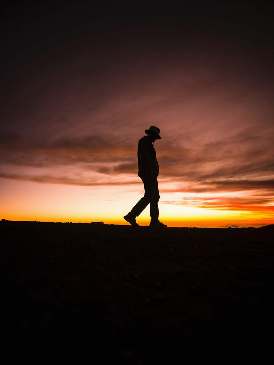 person silhouette photography of man wearing fedora hat human