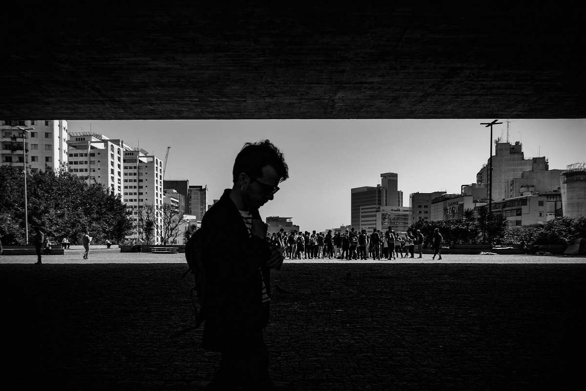 black-and-white grayscale photo of man people