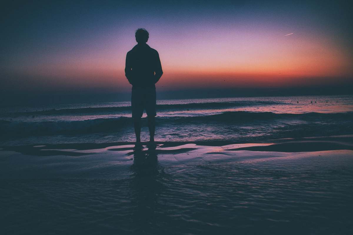 People Man Standing On Seashore During Sunset Human Image Free Photo