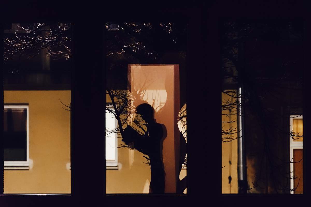 human reflection of tree through window silhouette