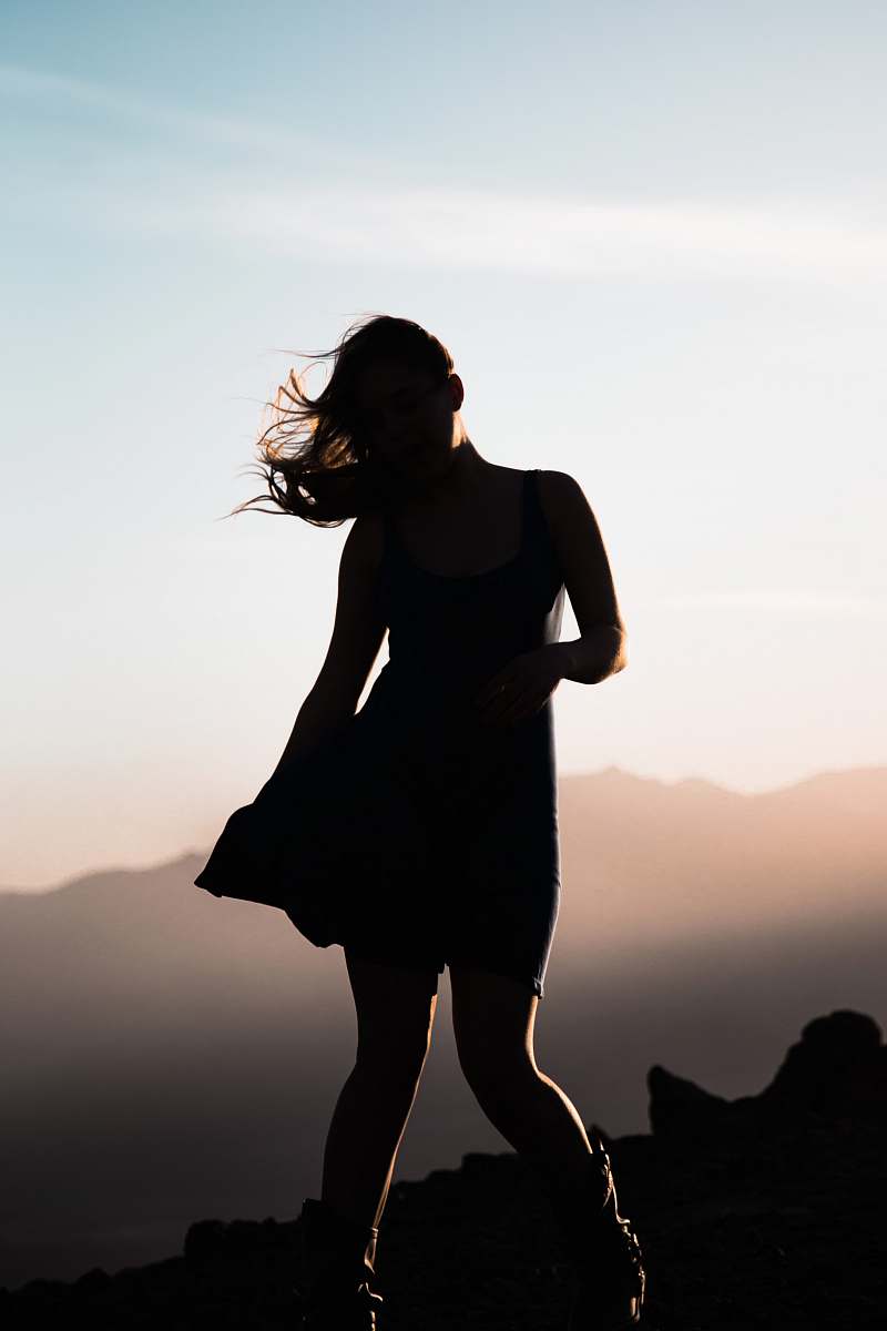 people silhouette of woman on hill top view human