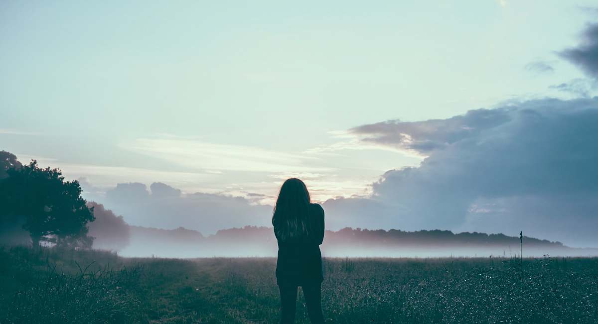 human woman standing field silhouette standing
