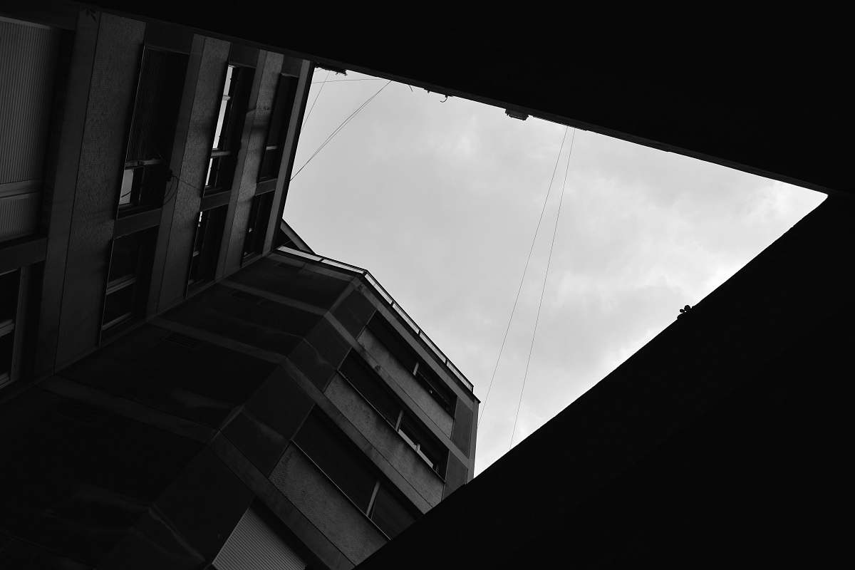 black-and-white gray concrete building grey