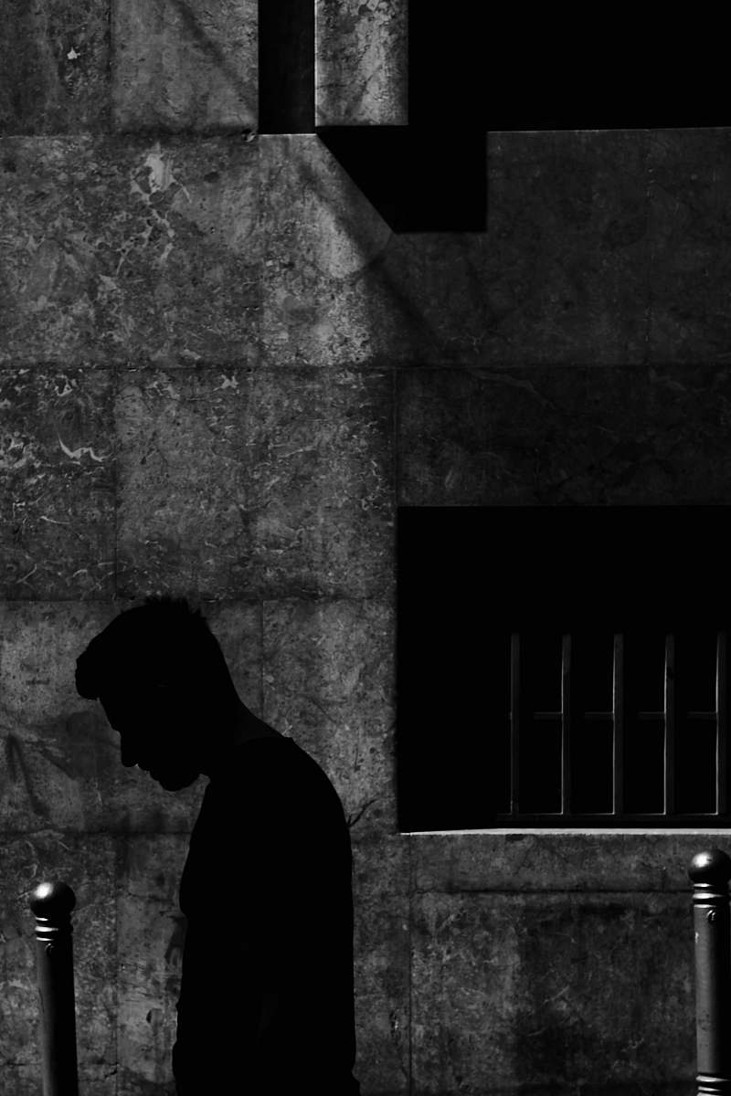 black-and-white silhouette of man human