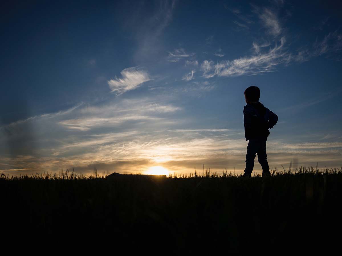 nature silhouette of person standing on grass field sky