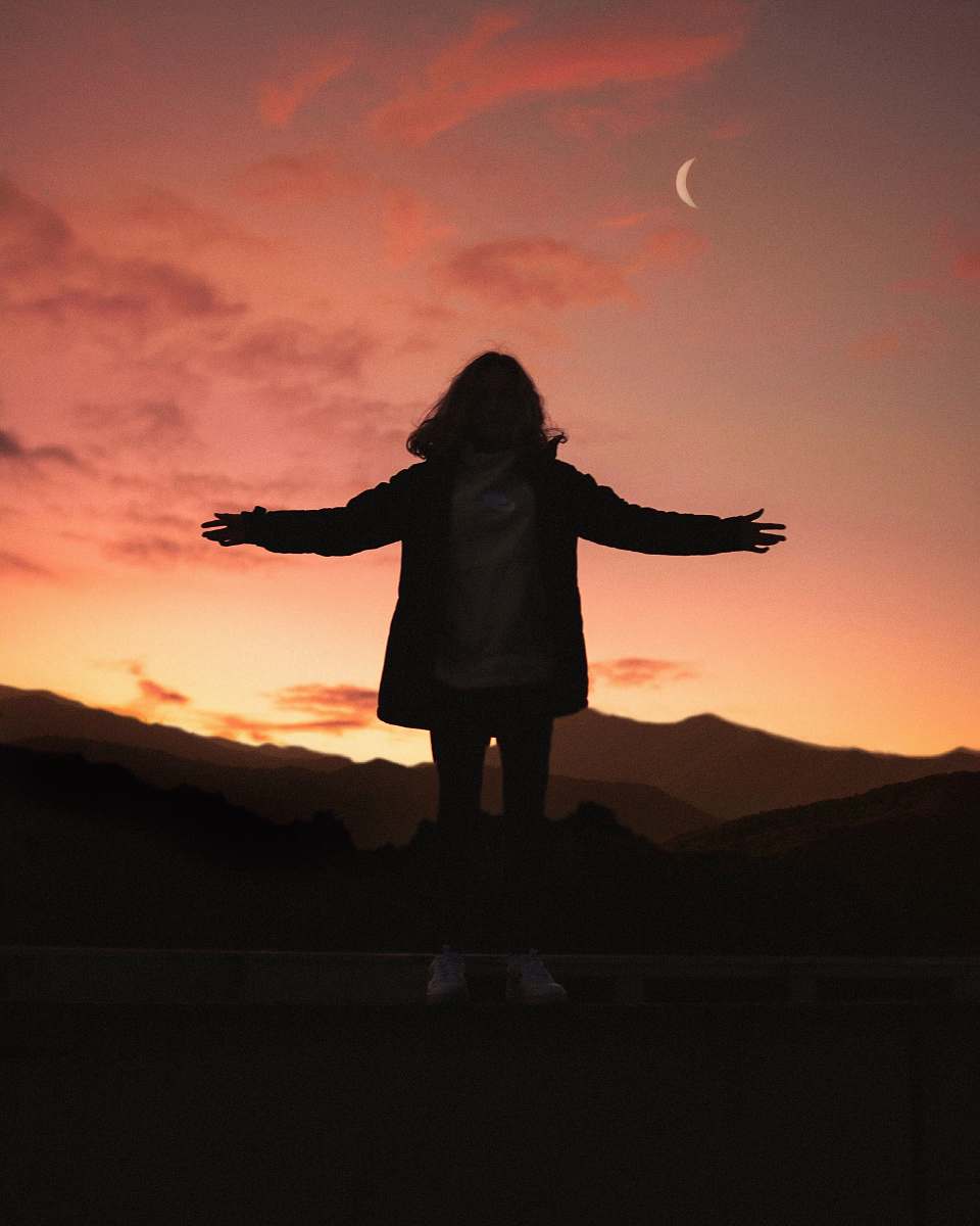 nature silhouette of woman on mountain outdoors
