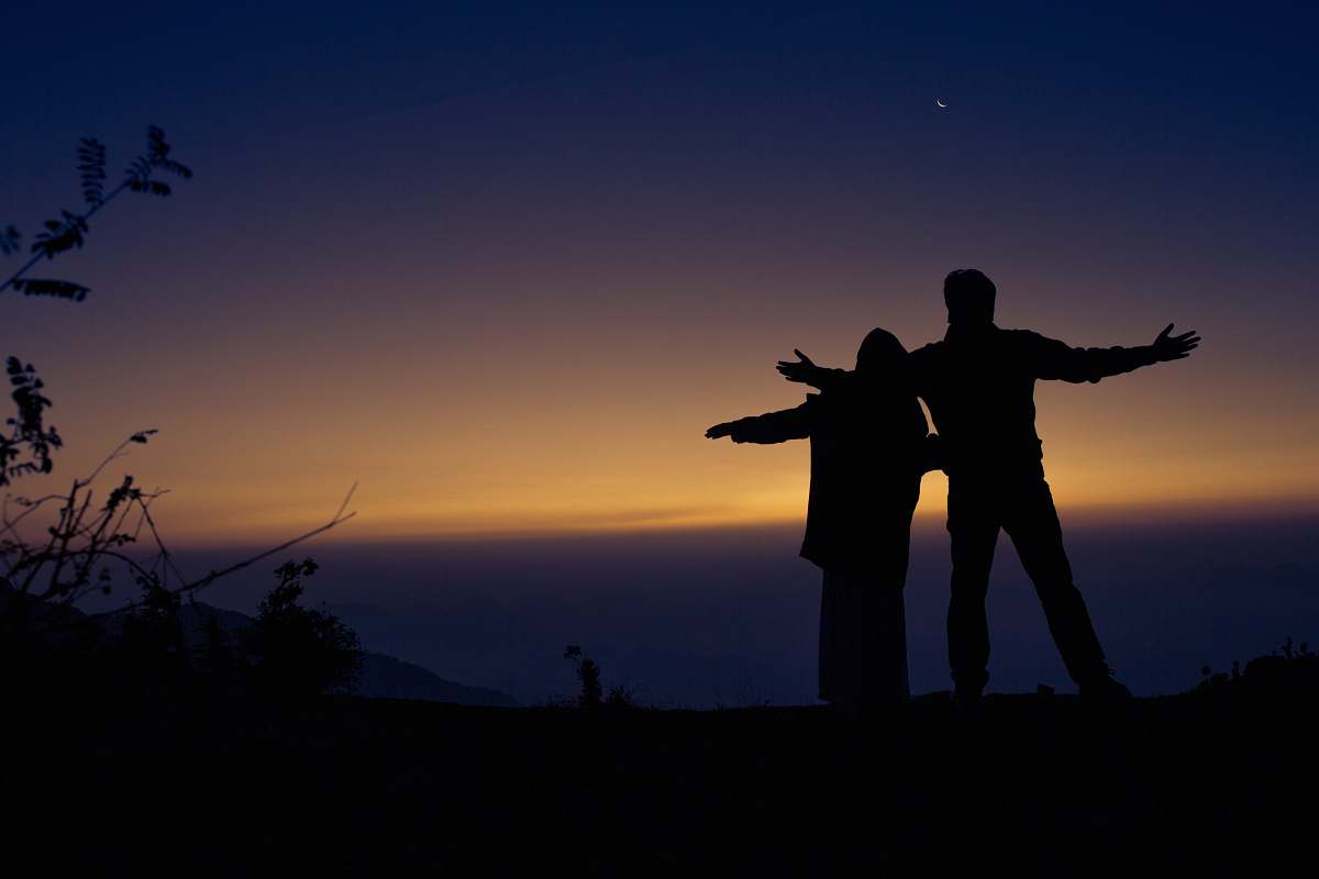 person two silhouette of person standing outdoor during nighttime human