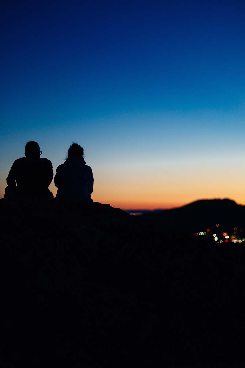 Human Two Silhouette People Sitting During Sunset People Image Free Photo