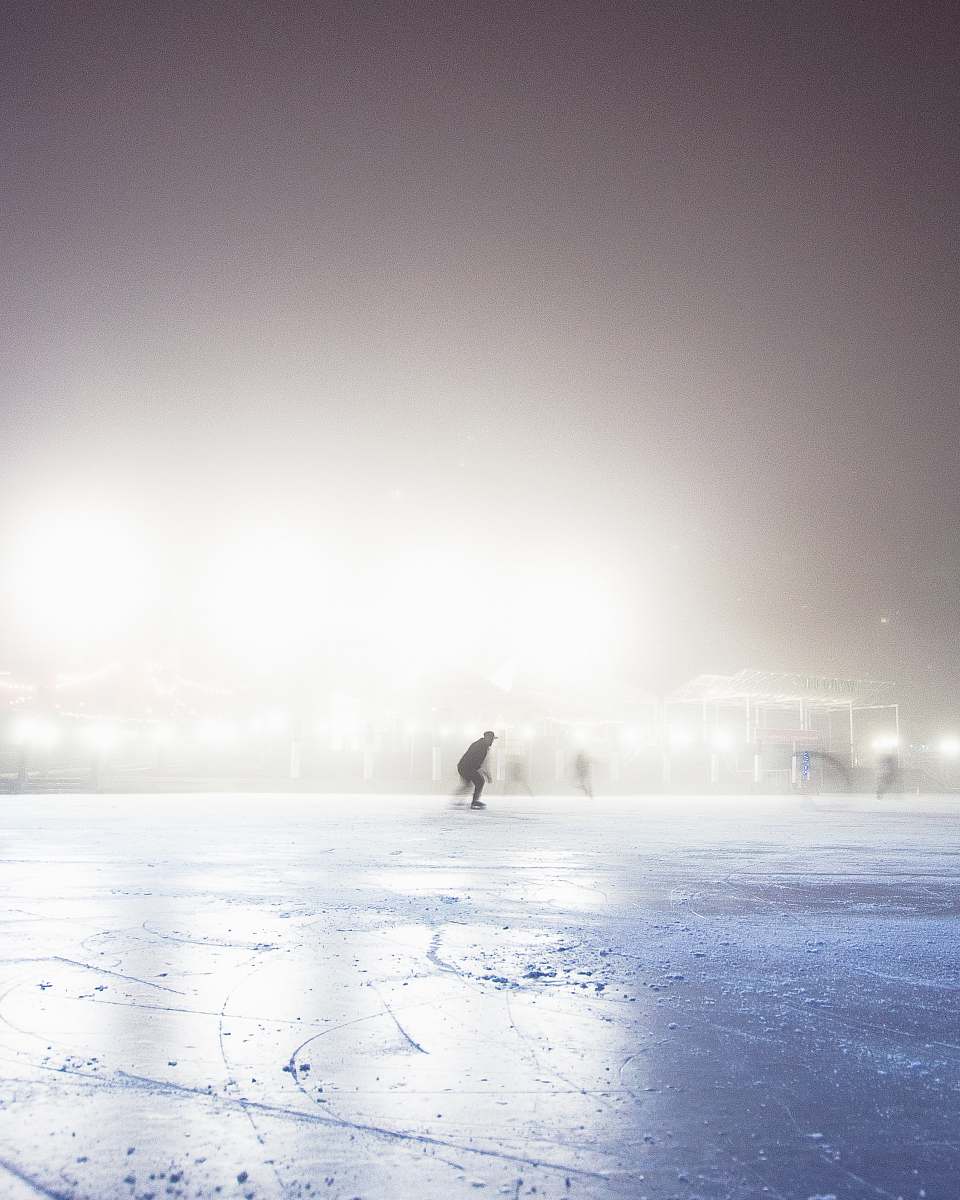 person person standing on ice ground mist