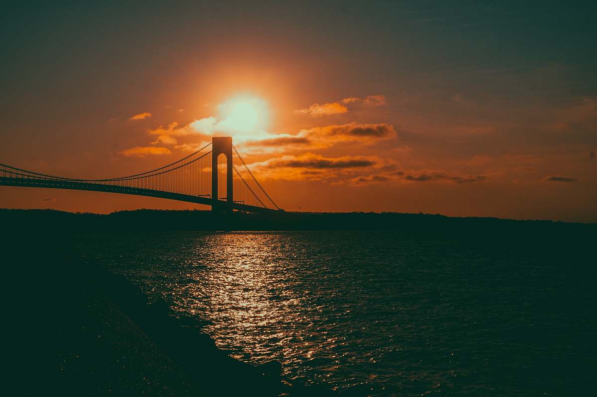 bridge black bridge during sunset silhouette
