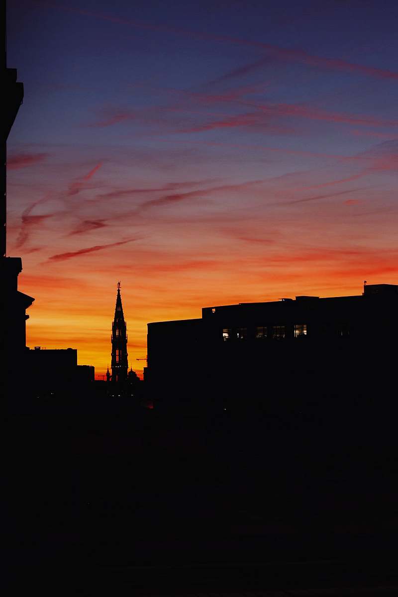 nature silhouette photo of tower near building outdoors