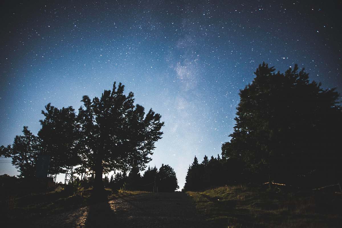 silhouette milky way sky night