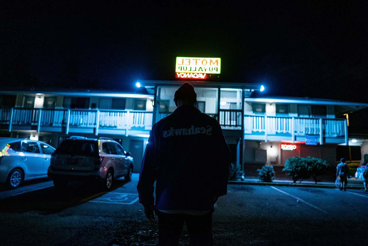 people man about to go on motel person
