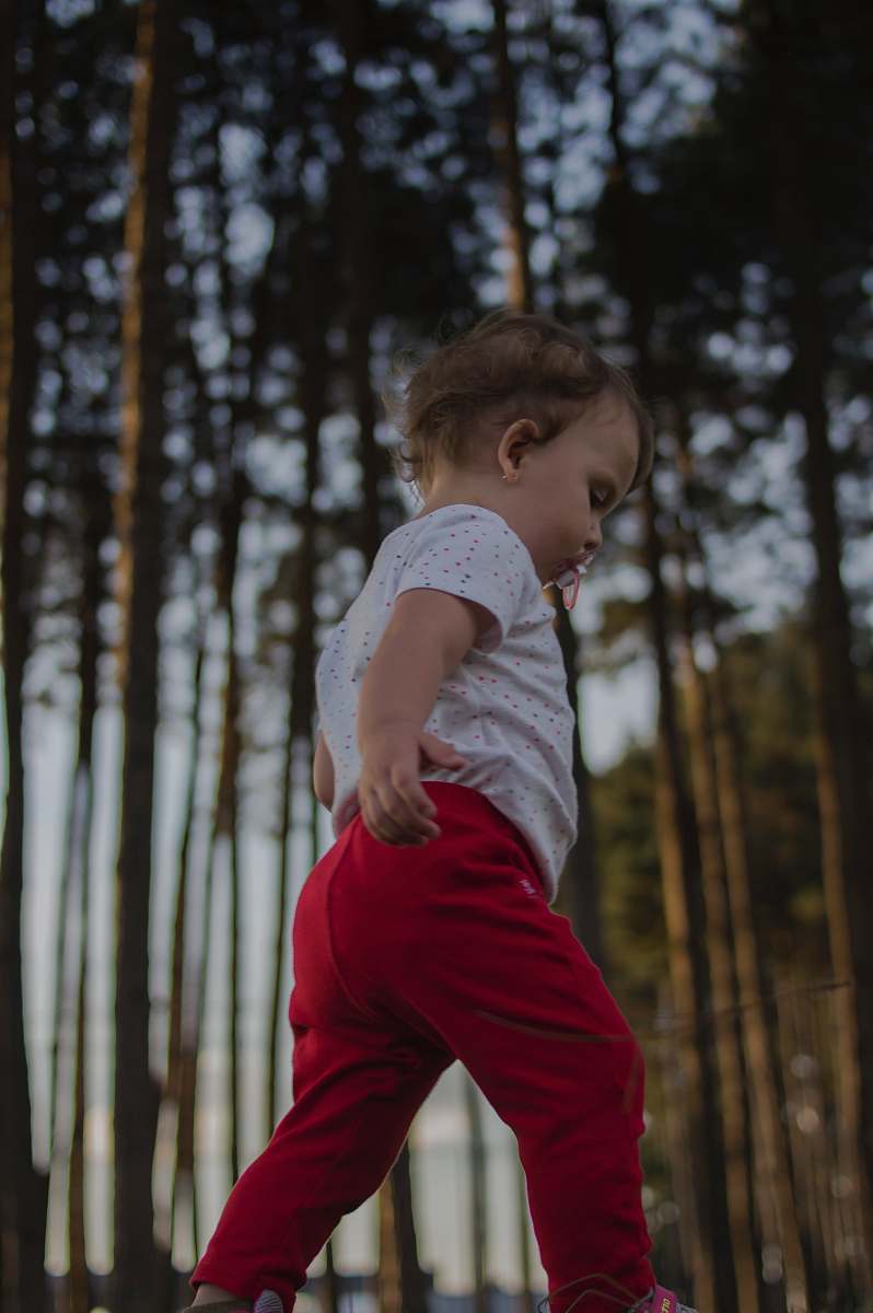 people toddler walking near trees during daytime person