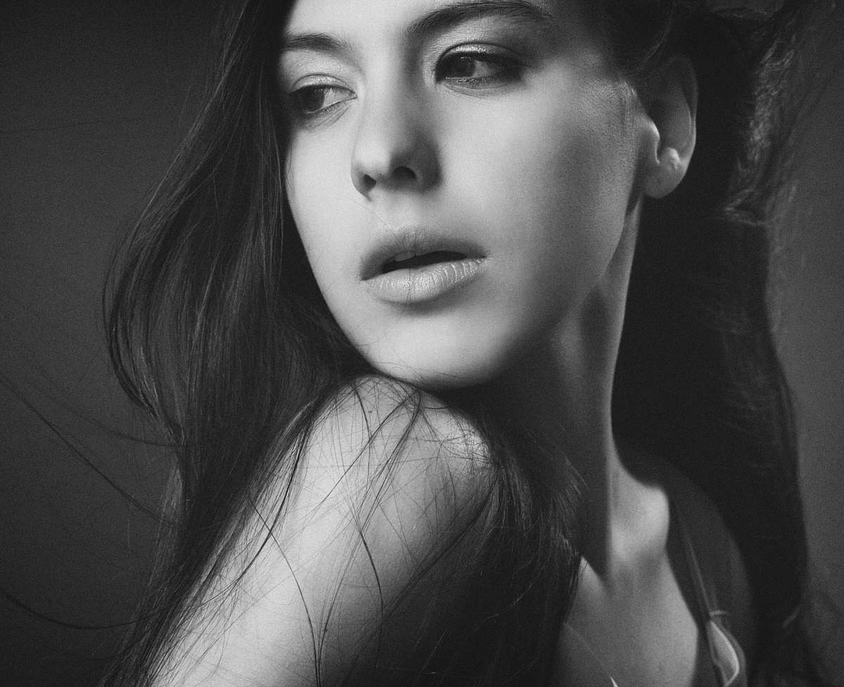 person woman face black-and-white