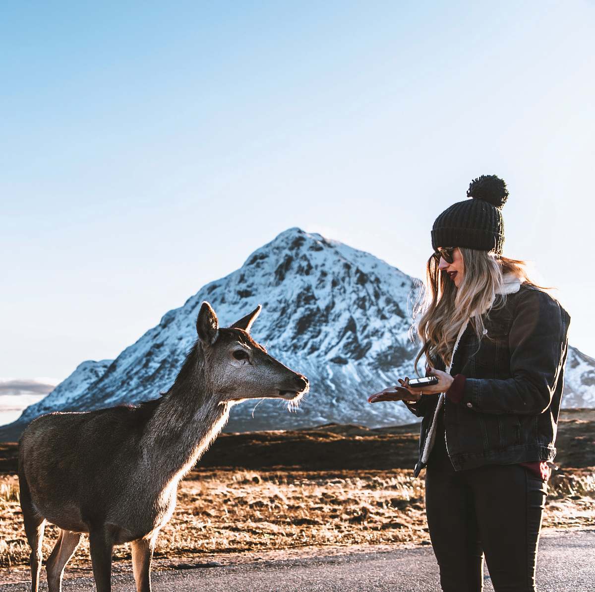people woman standing beside doe person