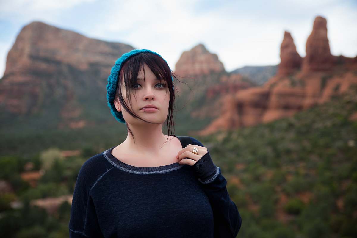 people woman taking selfie in canyon person