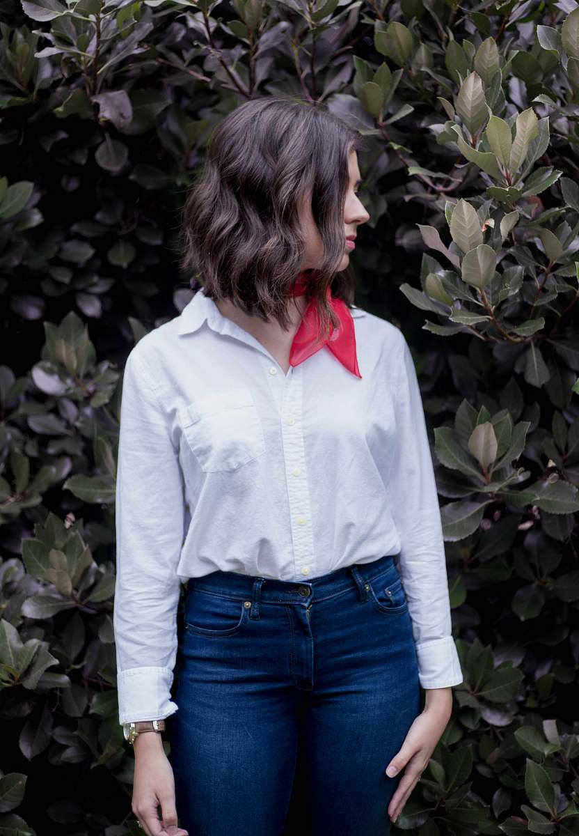 people woman wearing white dress shirt person