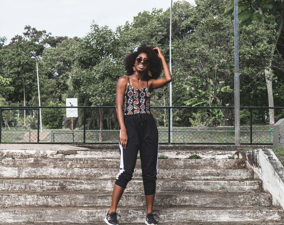 people woman's black track pants person