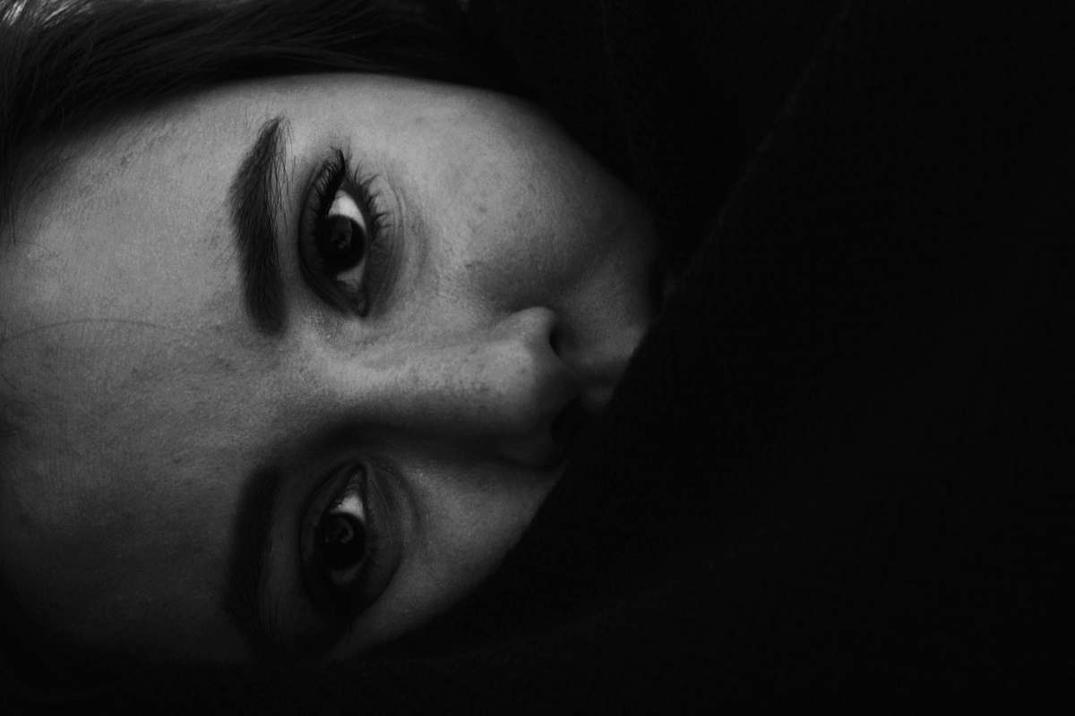 face Black and white close up of horizontal female face in Tehran Province black-and-white