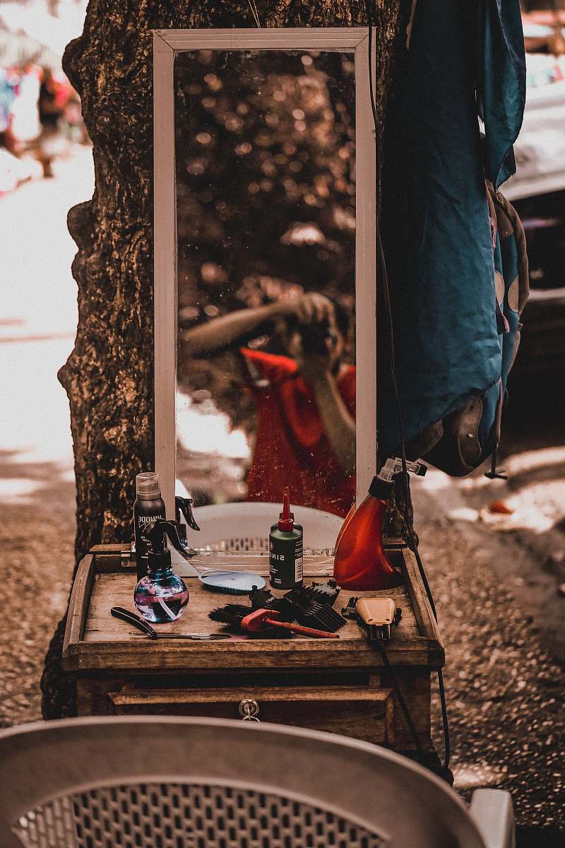 human brown wooden vanity dresser person