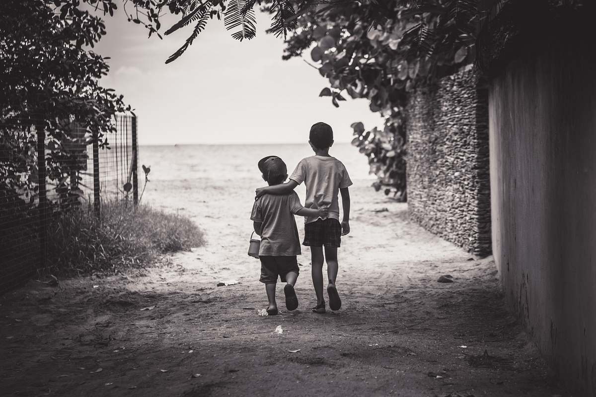 Human Grayscale Photography Of Child And Toddler While Walking Grey ...