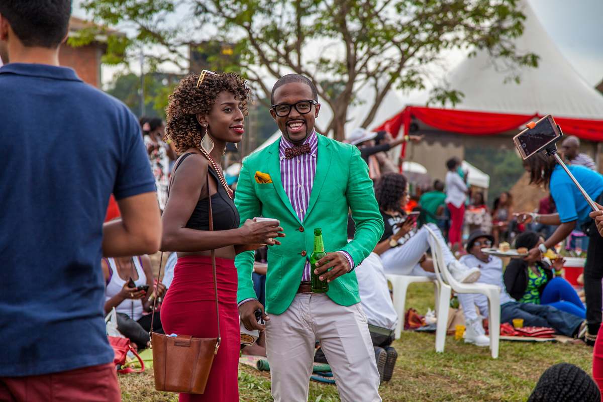 human man and woman talking at party person