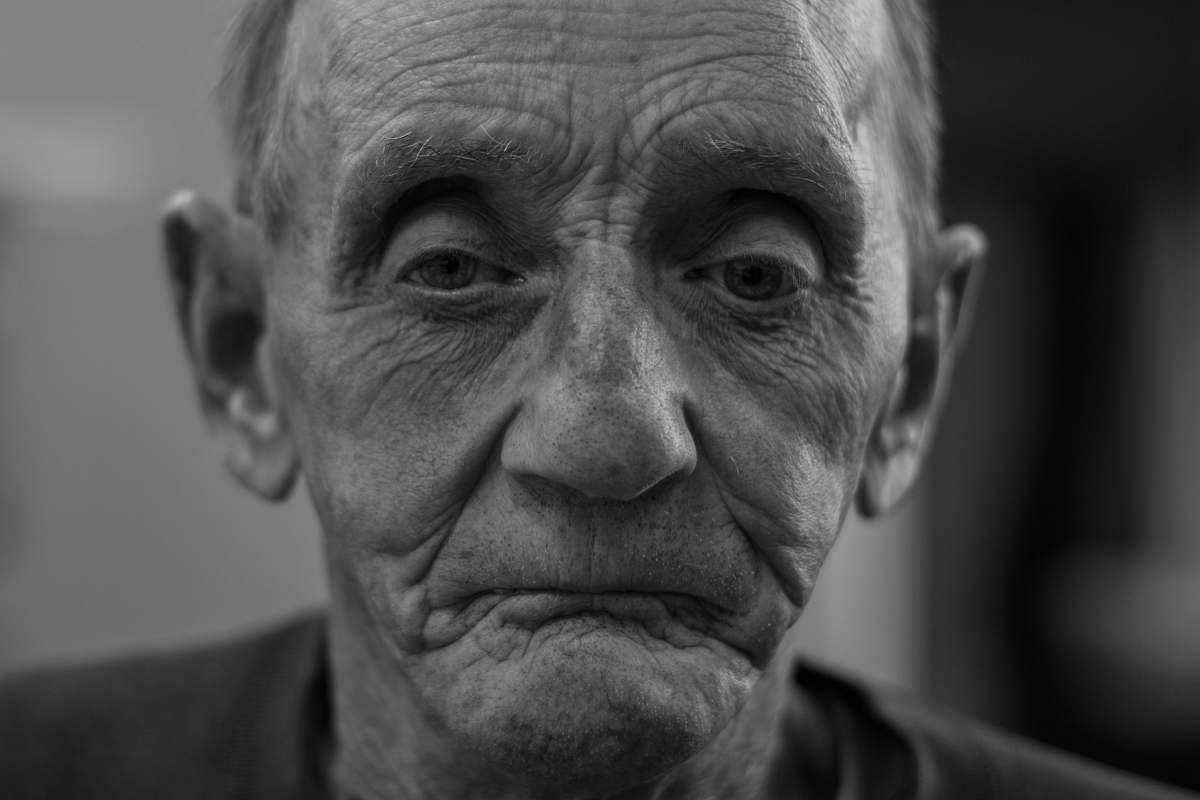 person man making sad face black-and-white