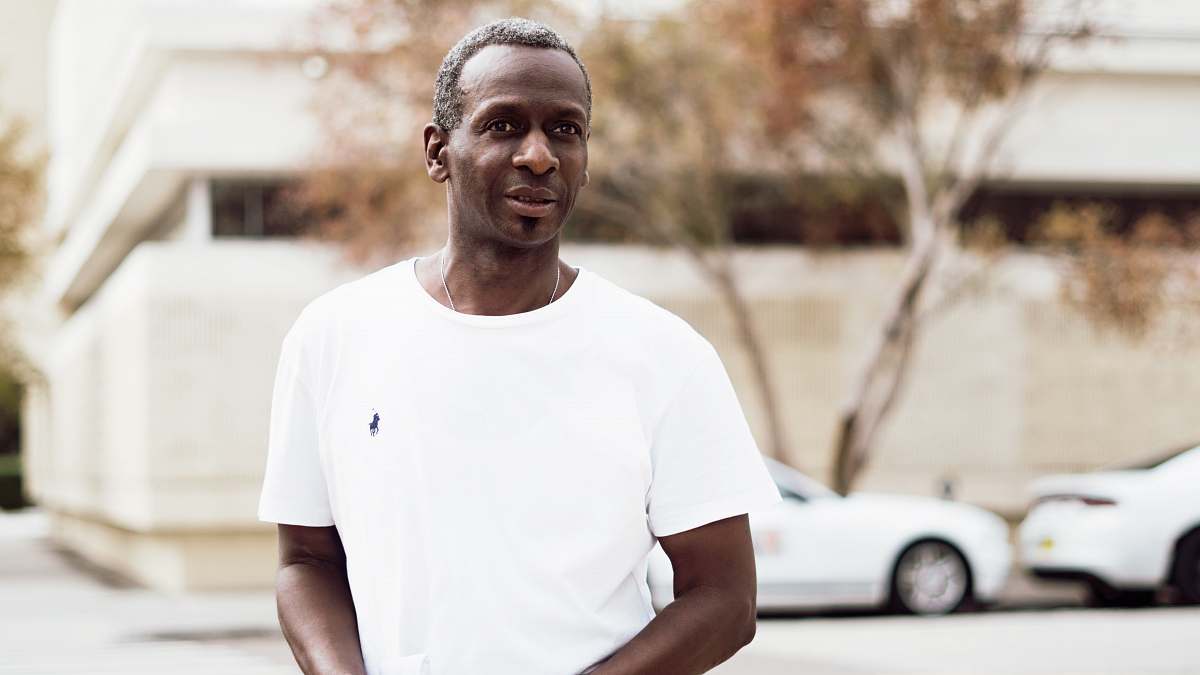 human men's white crew-neck shirt person