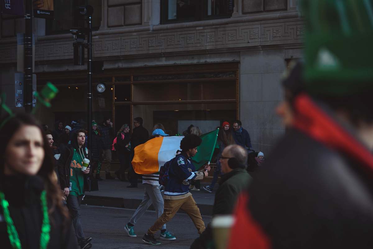 human people walking with Indian flag person